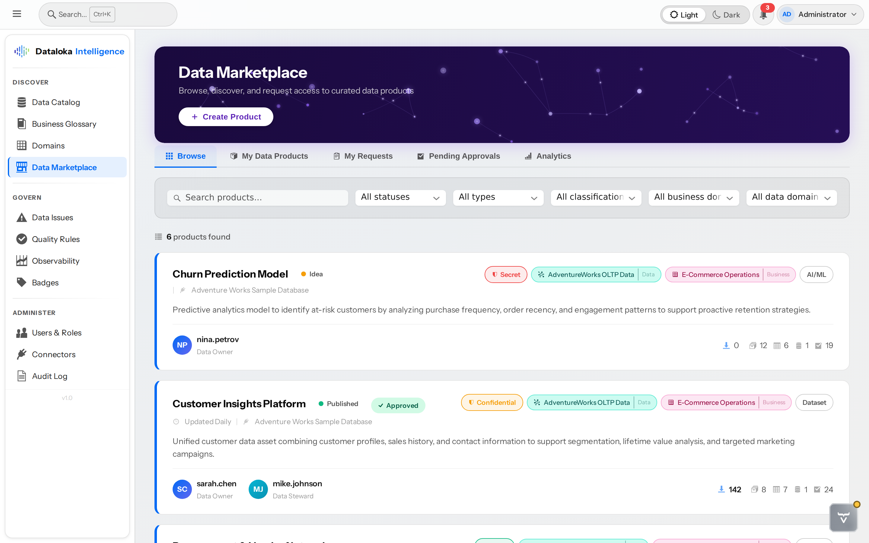 Data Marketplace — browse, discover, and request access to curated data products